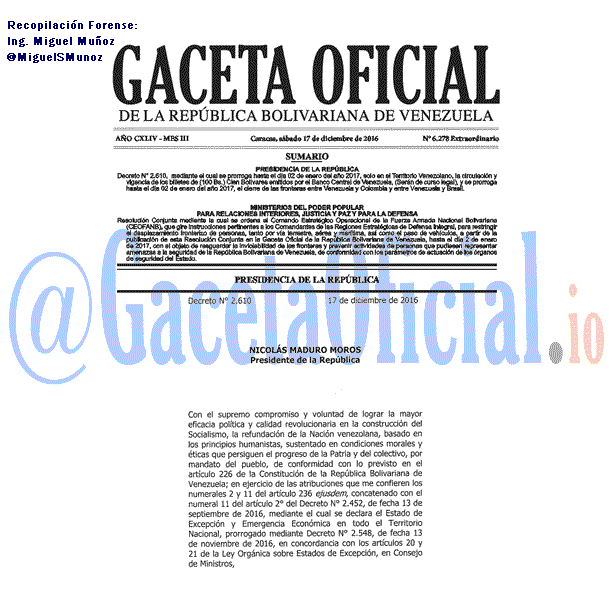 Gaceta Oficial 6278 del 17 diciembre 2016
