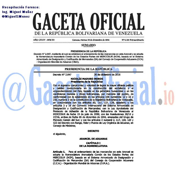Gaceta Oficial 6281 del 30 diciembre 2016 Gaceta Oficial 6281 del 30 diciembre 2016