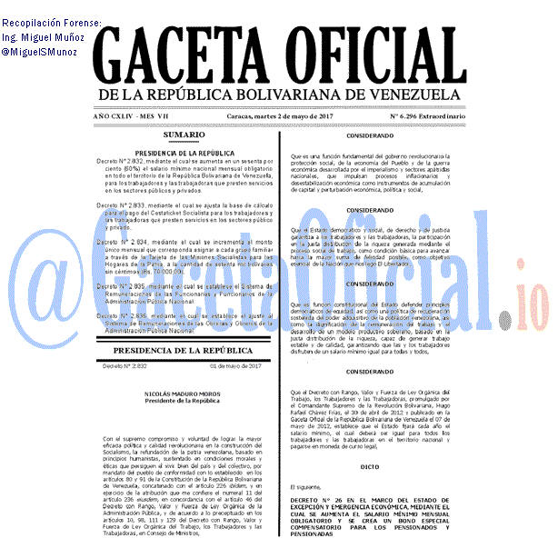 Gaceta Oficial 6296 del 2 mayo 2017