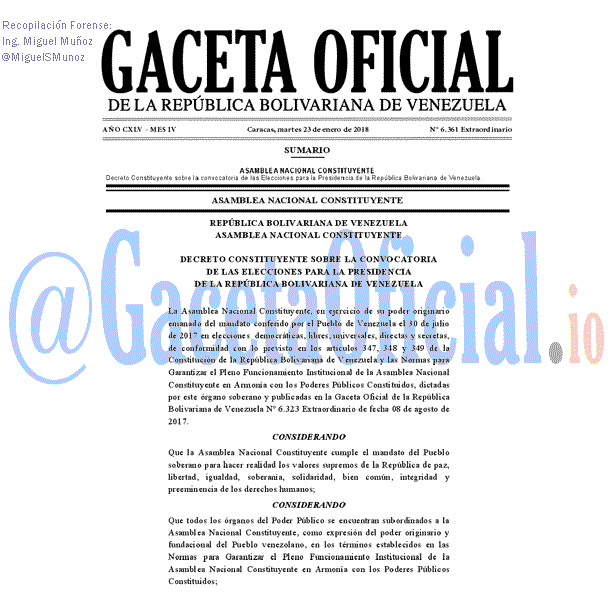 Gaceta Oficial 6361 del 23 enero 2018 Gaceta Oficial 6361 del 23 enero 2018