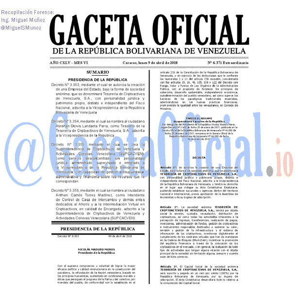 Gaceta Oficial 6371 del 9 abril 2018 Gaceta Oficial 6371 del 9 abril 2018