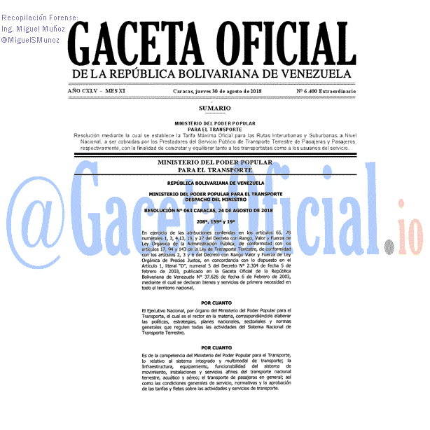 Gaceta Oficial 6400 del 30 Agosto 2018