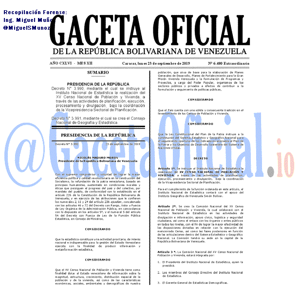 Gaceta Oficial 6480 del 23 Septiembre 2019 Gaceta Oficial 6480 del 23 septiembre 2019