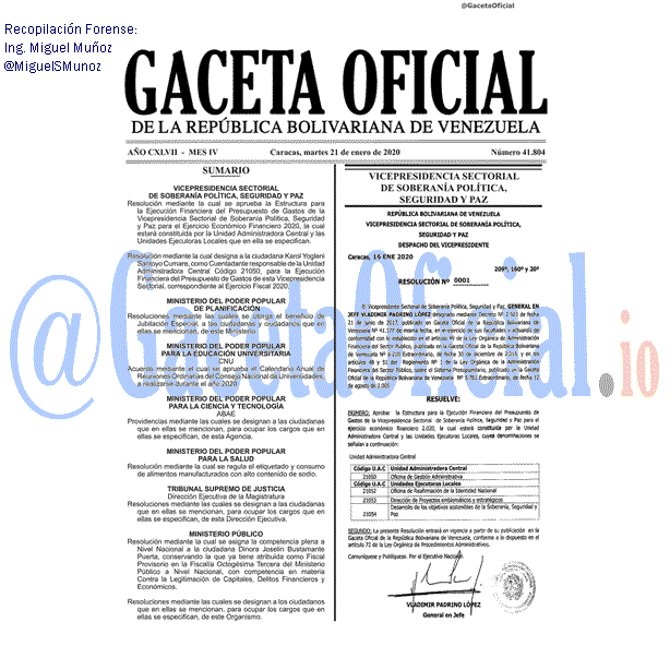 Gaceta Oficial 41804 del 21 Enero 2020 Gaceta Oficial 41804 del 21 Enero 2020