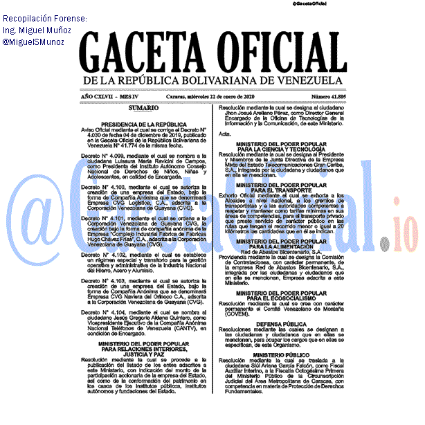 Gaceta Oficial 41805 del 22 Enero 2020 Gaceta Oficial 41805 del 22 Enero 2020