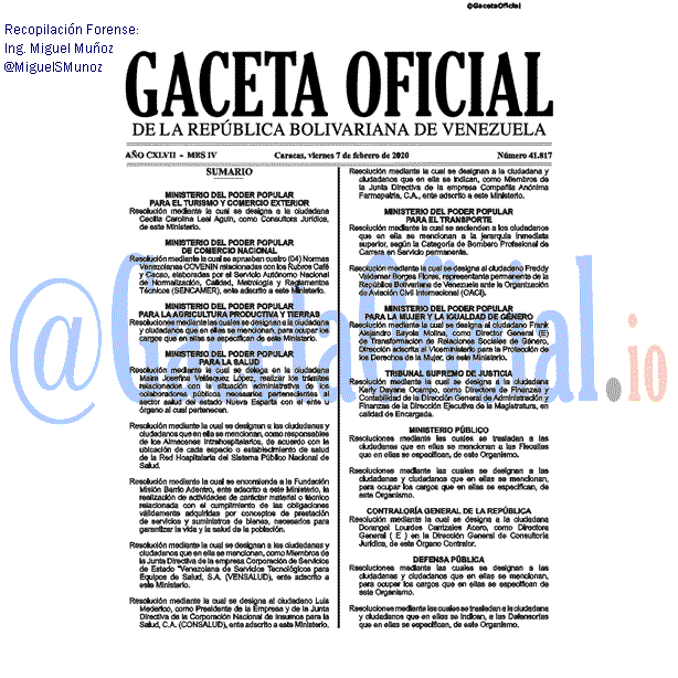 Gaceta Oficial 41817 del 7 febrero 2020 Gaceta Oficial 41817 del 7 febrero 2020
