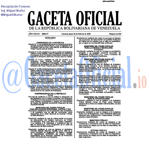 Gaceta Oficial 41818 del 10 febrero 2020 Gaceta Oficial 41818 del 10 febrero 2020