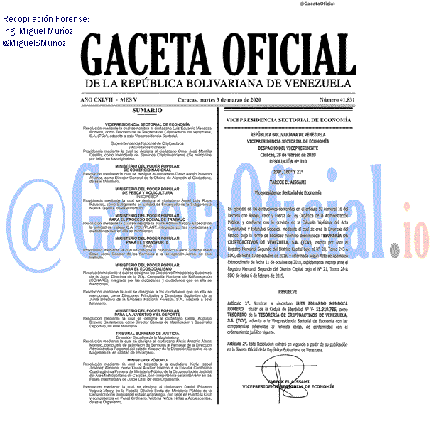 Gaceta Oficial 41831 del 3 marzo 2020 Gaceta Oficial 41831 del 3 marzo 2020