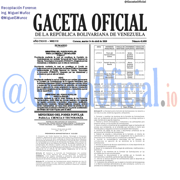 Gaceta Oficial 41858 del 14 abril 2020 Gaceta Oficial 41858 del 14 abril 2020