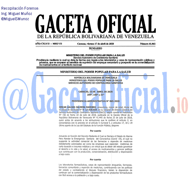 Gaceta Oficial 41861 del 17 abril 2020 Gaceta Oficial 41861 del 17 abril 2020