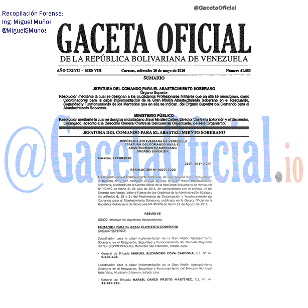 Gaceta Oficial 41883 del 20 mayo 2020 Gaceta Oficial 41883 del 20 mayo 2020