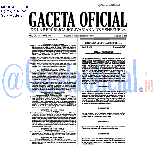 Gaceta Oficial 41889 del 28 mayo 2020 Gaceta Oficial 41889 del 28 mayo 2020
