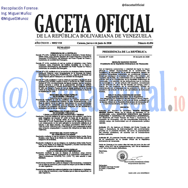 Gaceta Oficial 41894 del 4 junio 2020 Gaceta Oficial 41894 del 4 junio 2020