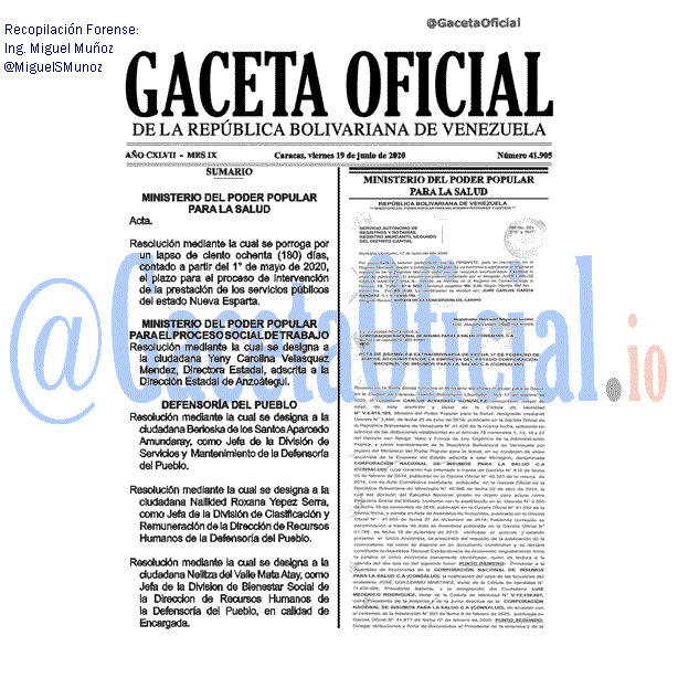 Gaceta Oficial 41905 del 19 junio 2020