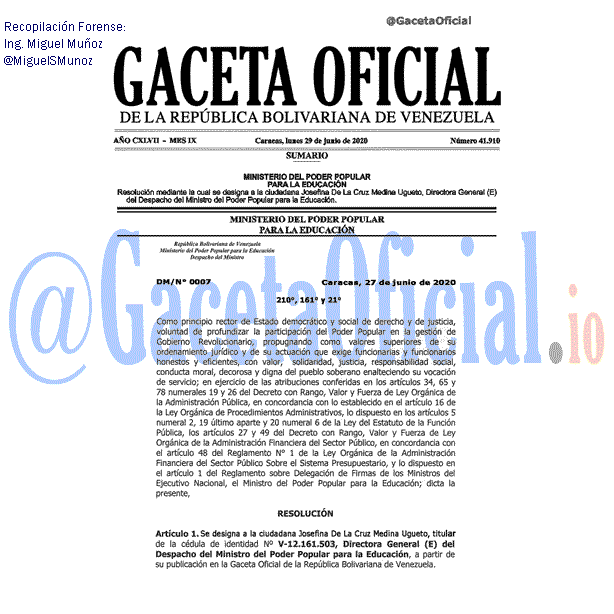 Gaceta Oficial 41910 del 29 junio 2020