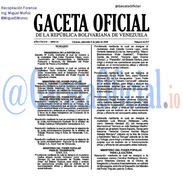 Gaceta Oficial 41917 del 8 julio 2020