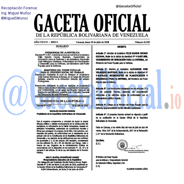 Gaceta Oficial 41925 del 20 julio 2020