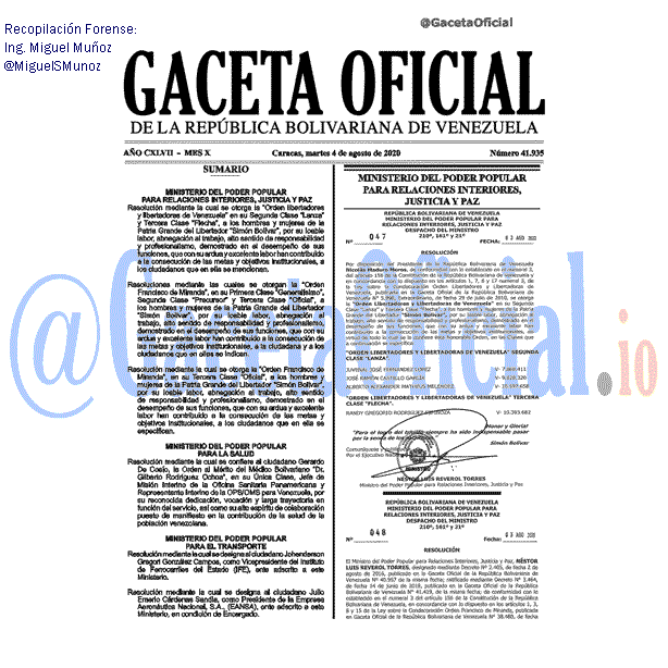 Gaceta Oficial 41935 del 4 agosto 2020