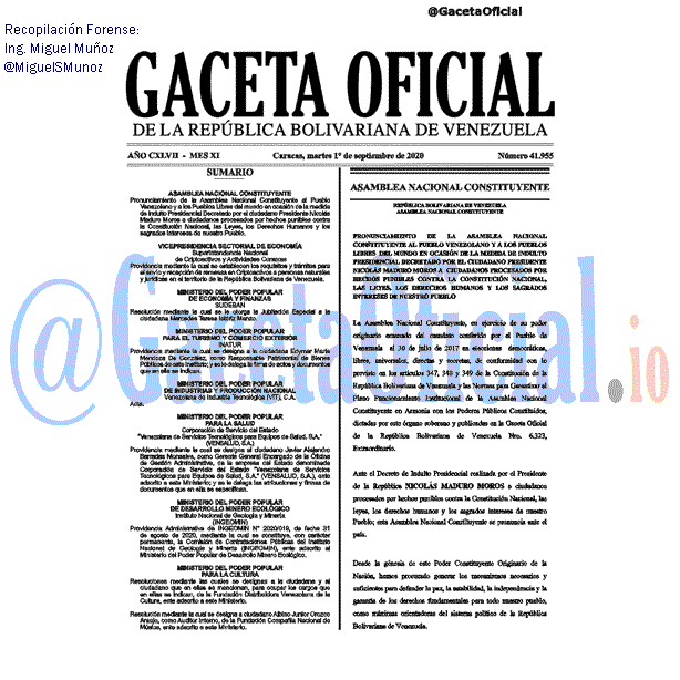 Gaceta Oficial 41955 del 1 septiembre 2020