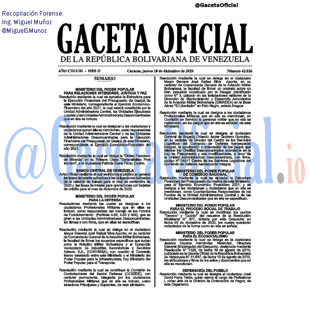 Gaceta Oficial 42026 del 10 diciembre 2020 Gaceta Oficial 42026 del 10 diciembre 2020