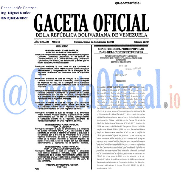 Gaceta Oficial 42027 del 11 diciembre 2020 Gaceta Oficial 42027 del 11 diciembre 2020