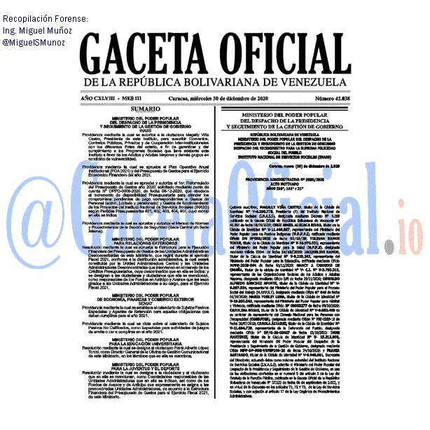 Gaceta Oficial 42038 del 30 diciembre 2020