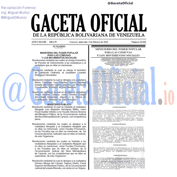 Gaceta Oficial 42061 del 3 febrero 2021 Gaceta Oficial 42061 del 3 febrero 2021