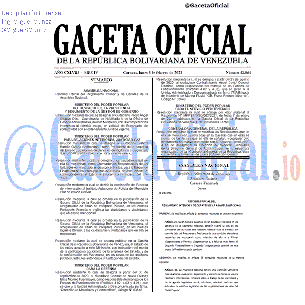 Gaceta Oficial 42064 del 8 febrero 2021 Gaceta Oficial 42064 del 8 febrero 2021