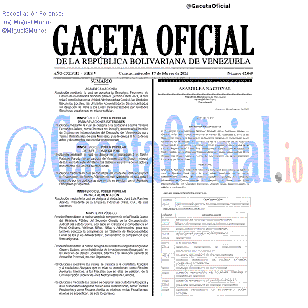 Gaceta Oficial 42069 del 17 febrero 2021 Gaceta Oficial 42069 del 17 febrero 2021