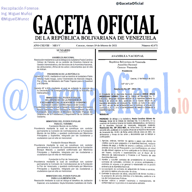 Gaceta Oficial 42071 del 19 febrero 2021 Gaceta Oficial 42071 del 19 febrero 2021