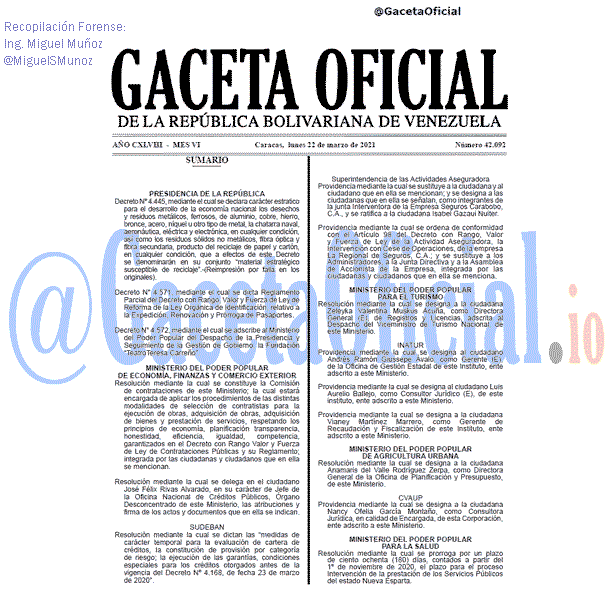 Gaceta Oficial 42092 del 22 marzo 2021