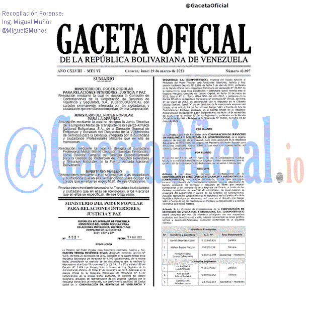 Gaceta Oficial 42097 del 29 marzo 2021 Gaceta Oficial 42097 del 29 marzo 2021