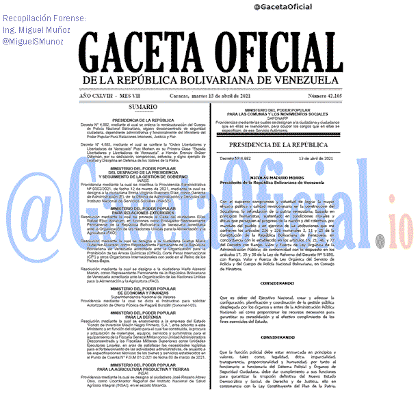 Gaceta Oficial 42105 del 13 abril 2021