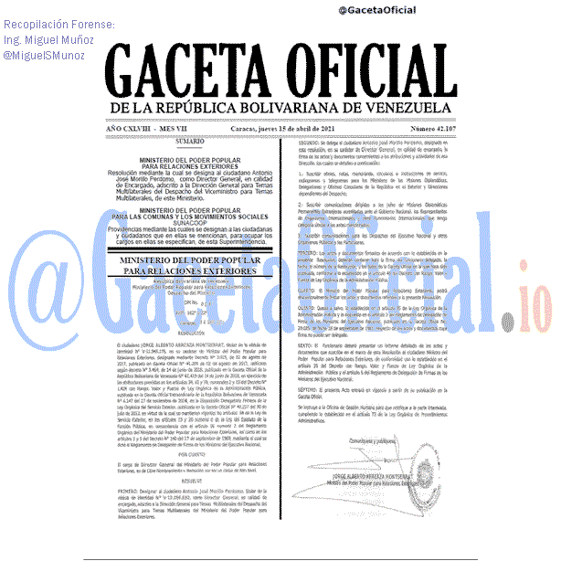 Gaceta Oficial 42107 del 15 abril 2021
