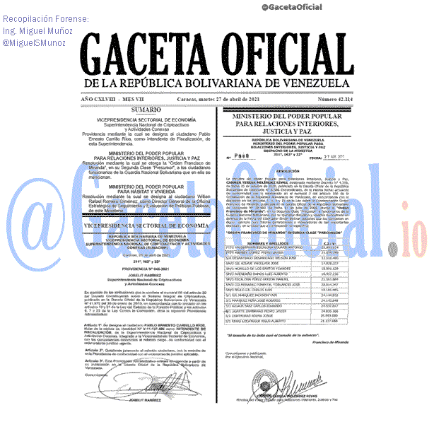Gaceta Oficial 42114 del 27 abril 2021