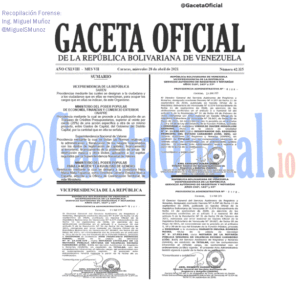 Gaceta Oficial 42115 del 28 abril 2021 Gaceta Oficial 42115 del 28 abril 2021