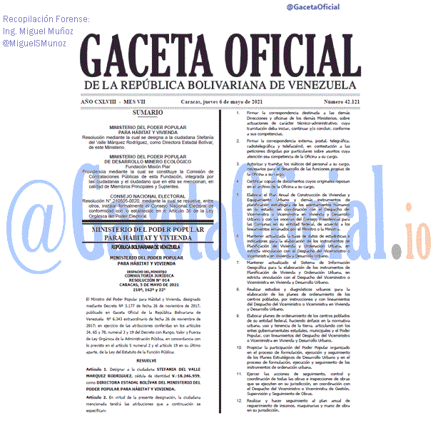 Gaceta Oficial 42121 del 6 mayo 2021