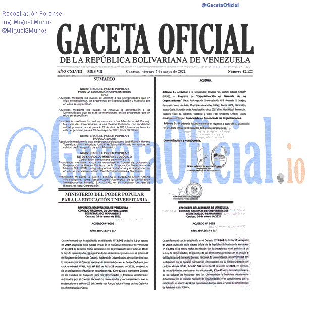 Gaceta Oficial 42122 del 7 mayo 2021