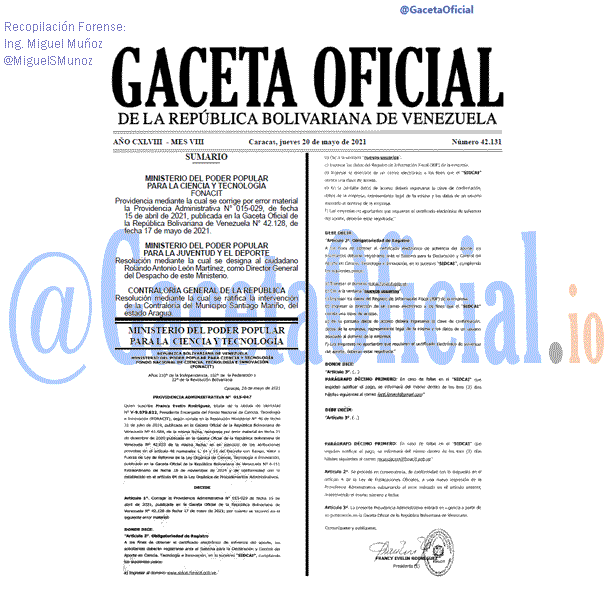 Gaceta Oficial 42131 del 20 mayo 2021