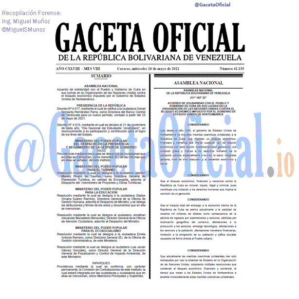 Gaceta Oficial 42135 del 26 mayo 2021 Gaceta Oficial 42135 del 26 mayo 2021
