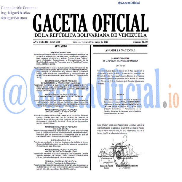 Gaceta Oficial 42137 del 28 mayo 2021
