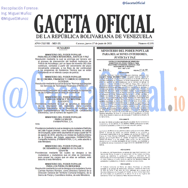 Gaceta Oficial 42151 del 17 junio 2021 Gaceta Oficial 42151 del 17 junio 2021