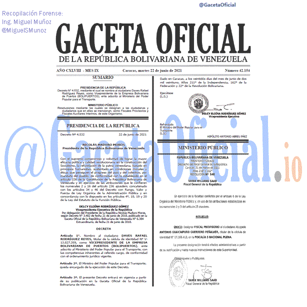 Gaceta Oficial 42154 del 22 junio 2021 Gaceta Oficial 42154 del 22 junio 2021