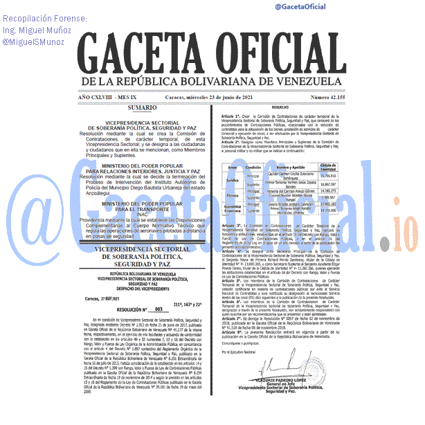 Gaceta Oficial 42155 del 23 junio 2021