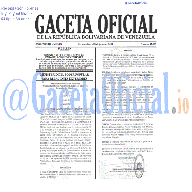 Gaceta Oficial 42157 del 26 junio 2021 Gaceta Oficial 42157 del 26 junio 2021
