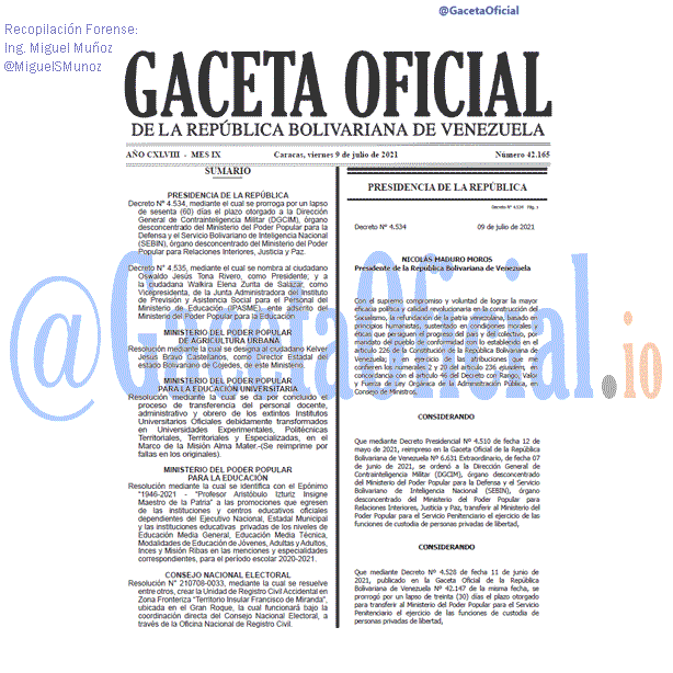 Gaceta Oficial 42165 del 09 julio 2021