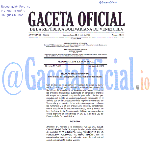 Gaceta Oficial 42166 del 12 julio 2021 Gaceta Oficial 42166 del 12 julio 2021
