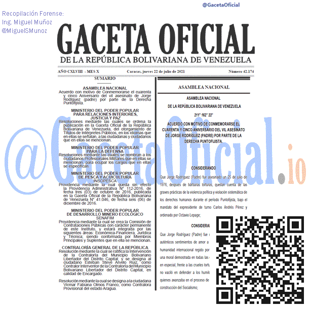 Gaceta Oficial 42174 del 22 julio 2021