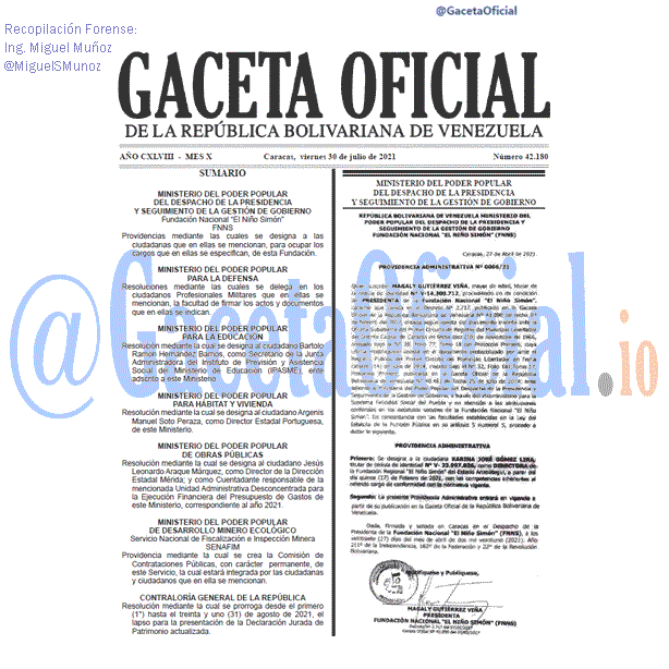 Gaceta Oficial 42180 del 30 julio 2021 Gaceta Oficial 42180 del 30 julio 2021