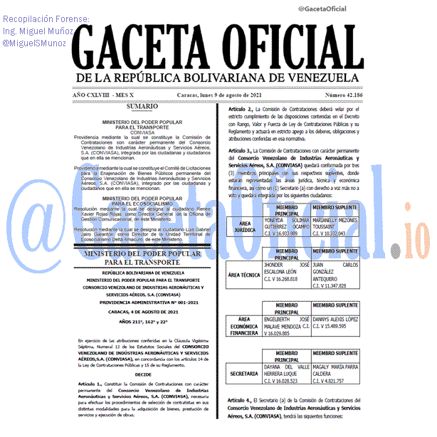 Gaceta Oficial 42186 del 9 agosto 2021 Gaceta Oficial 42186 del 9 agosto 2021